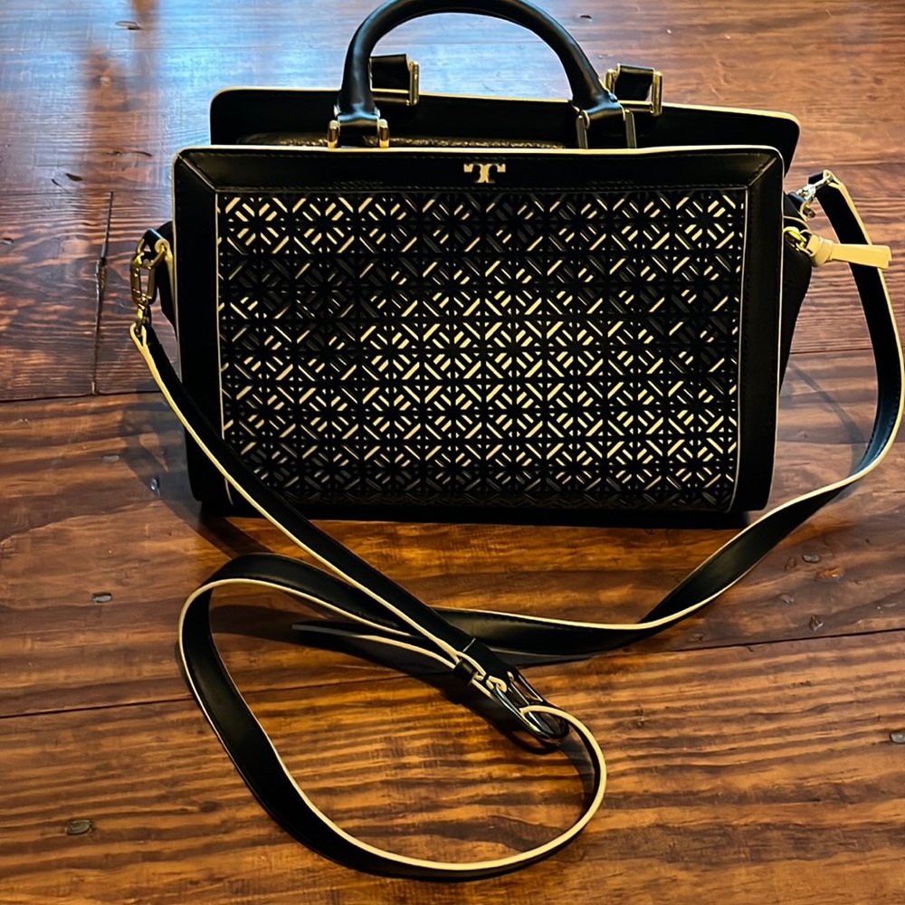 Tory Burch black laser cut purse- used once